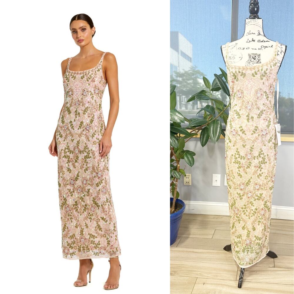 SLEEVELESS HAND BEADED FLORAL MIDI DRESS Style 10755 Size 4